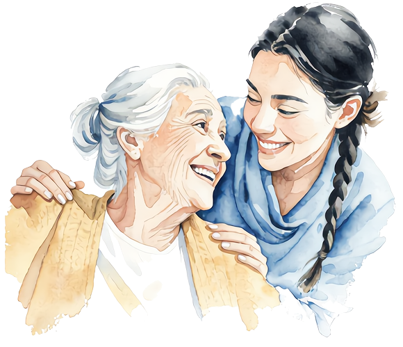A caregiver supporting an older adult during a transition of care.